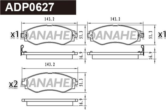 Danaher ADP0627 - Bremsbelagsatz, Scheibenbremse alexcarstop-ersatzteile.com