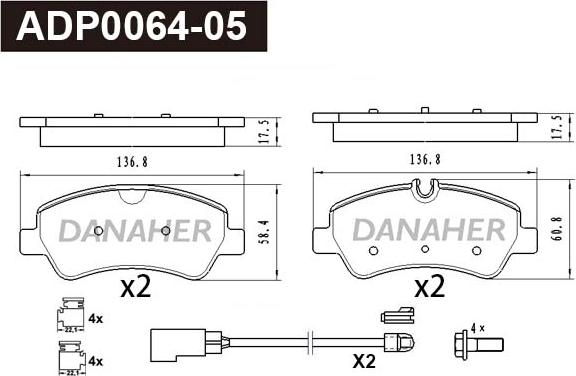 Danaher ADP0064-05 - Bremsbelagsatz, Scheibenbremse alexcarstop-ersatzteile.com