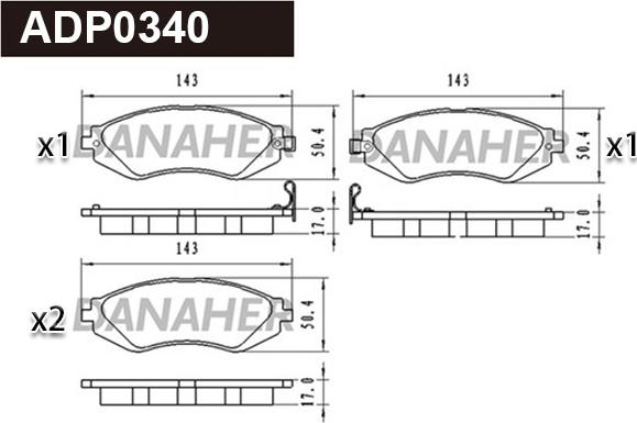 Danaher ADP0340 - Bremsbelagsatz, Scheibenbremse alexcarstop-ersatzteile.com