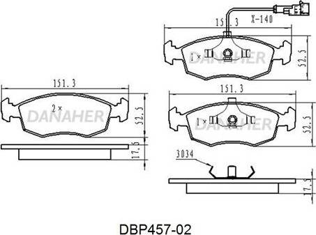 Danaher DBP457-02 - Bremsbelagsatz, Scheibenbremse alexcarstop-ersatzteile.com