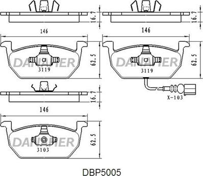 Danaher DBP5005 - Bremsbelagsatz, Scheibenbremse alexcarstop-ersatzteile.com