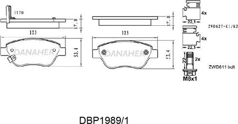 Danaher DBP1989/1 - Bremsbelagsatz, Scheibenbremse alexcarstop-ersatzteile.com