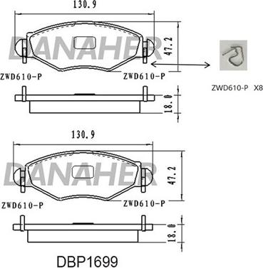 Danaher DBP1699 - Bremsbelagsatz, Scheibenbremse alexcarstop-ersatzteile.com