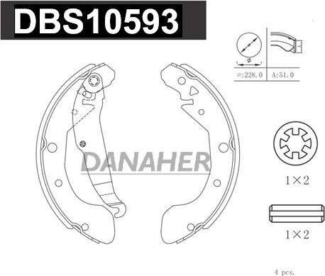 Danaher DBS10593 - Bremsbackensatz alexcarstop-ersatzteile.com