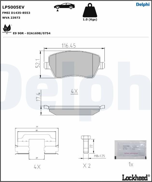 Delphi LP5005EV - Bremsbelagsatz, Scheibenbremse alexcarstop-ersatzteile.com