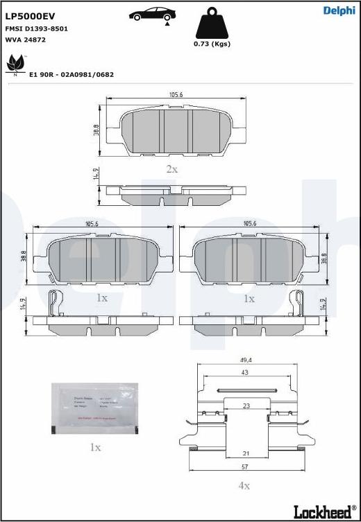 Delphi LP5000EV - Bremsbelagsatz, Scheibenbremse alexcarstop-ersatzteile.com