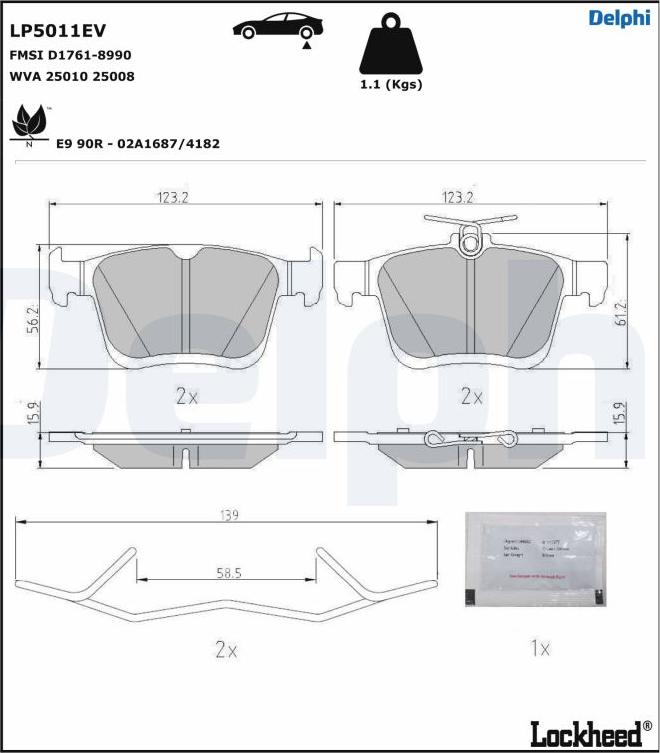 Delphi LP5011EV - Bremsbelagsatz, Scheibenbremse alexcarstop-ersatzteile.com