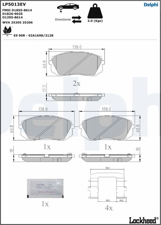 Delphi LP5013EV - Bremsbelagsatz, Scheibenbremse alexcarstop-ersatzteile.com