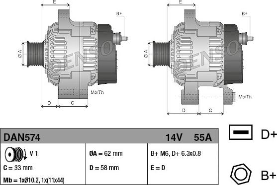 Denso DAN574 - Generator alexcarstop-ersatzteile.com