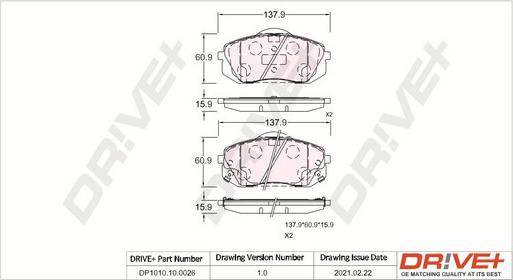 Dr!ve+ DP1010.10.0026 - Bremsbelagsatz, Scheibenbremse alexcarstop-ersatzteile.com