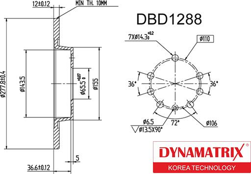 Dynamatrix DBD1288 - Bremsscheibe alexcarstop-ersatzteile.com