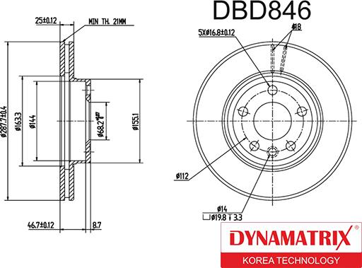 Dynamatrix DBD846 - Bremsscheibe alexcarstop-ersatzteile.com