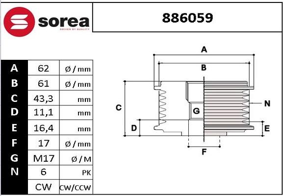 EAI 886059 - Riemenscheibe, Generator alexcarstop-ersatzteile.com