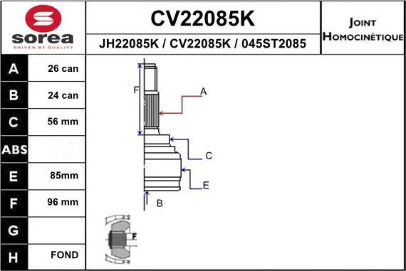 EAI CV22085K - Gelenksatz, Antriebswelle alexcarstop-ersatzteile.com