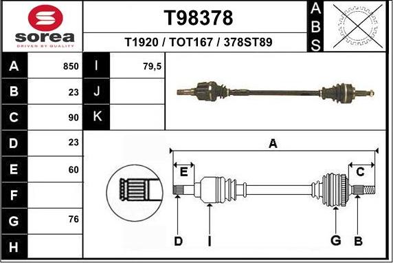 EAI T98378 - Antriebswelle alexcarstop-ersatzteile.com