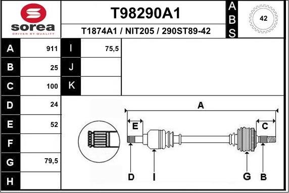 EAI T98290A1 - Antriebswelle alexcarstop-ersatzteile.com