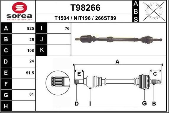 EAI T98266 - Antriebswelle alexcarstop-ersatzteile.com