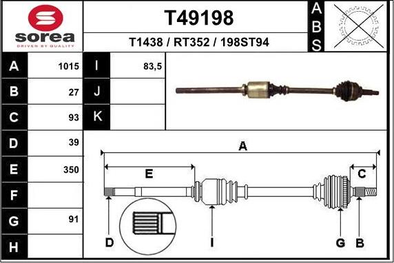 EAI T49198 - Antriebswelle alexcarstop-ersatzteile.com