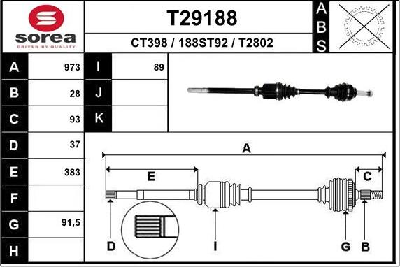 EAI T29188 - Antriebswelle alexcarstop-ersatzteile.com