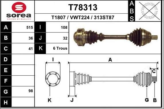 EAI T78313 - Antriebswelle alexcarstop-ersatzteile.com