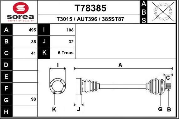 EAI T78385 - Antriebswelle alexcarstop-ersatzteile.com