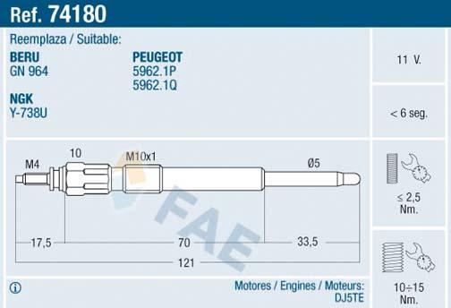 FAE 74180 - Glühkerze alexcarstop-ersatzteile.com