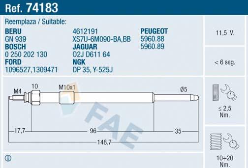 FAE 74183 - Glühkerze alexcarstop-ersatzteile.com