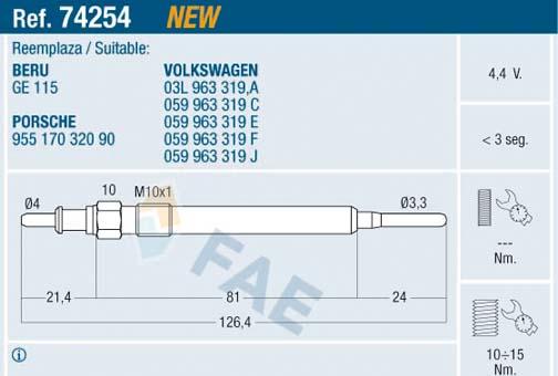 FAE 74254 - Glühkerze alexcarstop-ersatzteile.com