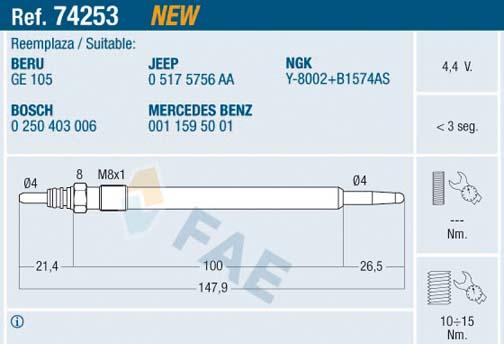 FAE 74253 - Glühkerze alexcarstop-ersatzteile.com