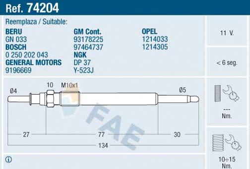 FAE 74204 - Glühkerze alexcarstop-ersatzteile.com