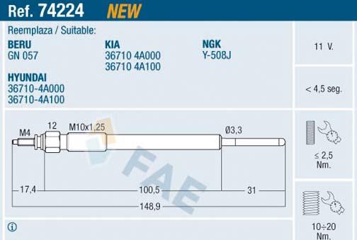 FAE 74224 - Glühkerze alexcarstop-ersatzteile.com