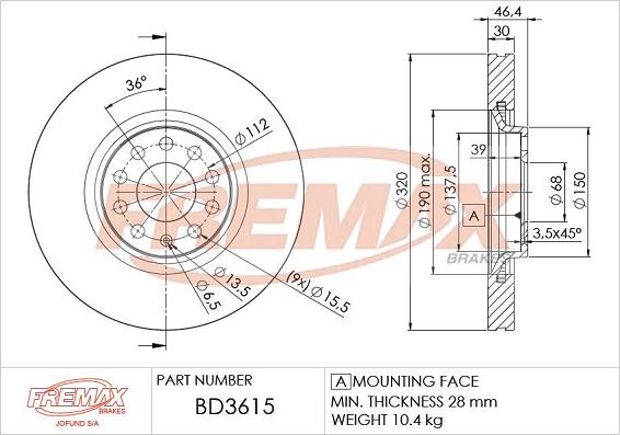 FREMAX BD-3615 - Bremsscheibe alexcarstop-ersatzteile.com