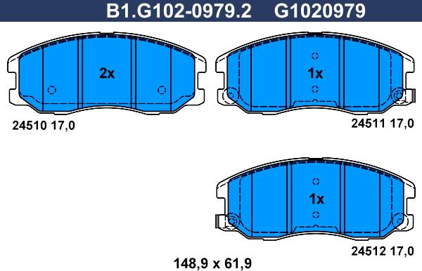 Galfer B1.G102-0979.2 - Bremsbelagsatz, Scheibenbremse alexcarstop-ersatzteile.com