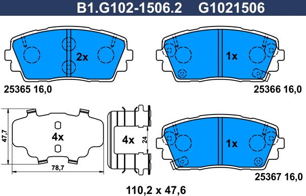 Galfer B1.G102-1506.2 - Bremsbelagsatz, Scheibenbremse alexcarstop-ersatzteile.com