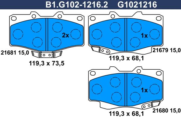 Galfer B1.G102-1216.2 - Bremsbelagsatz, Scheibenbremse alexcarstop-ersatzteile.com