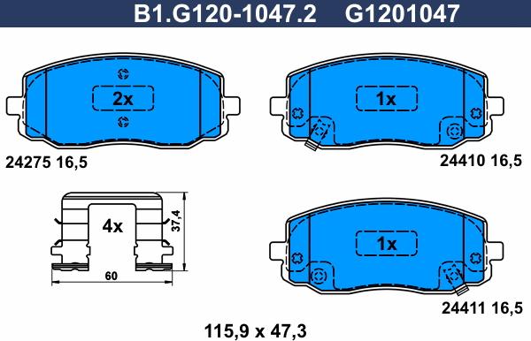 Galfer B1.G120-1047.2 - Bremsbelagsatz, Scheibenbremse alexcarstop-ersatzteile.com