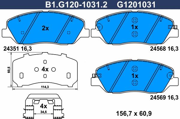 Galfer B1.G120-1031.2 - Bremsbelagsatz, Scheibenbremse alexcarstop-ersatzteile.com