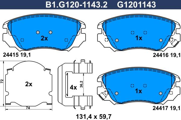 Galfer B1.G120-1143.2 - Bremsbelagsatz, Scheibenbremse alexcarstop-ersatzteile.com