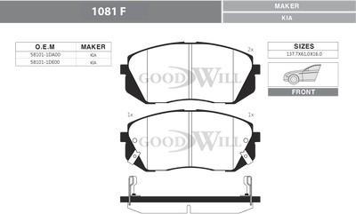 GoodWill 1081 F - Bremsbelagsatz, Scheibenbremse alexcarstop-ersatzteile.com