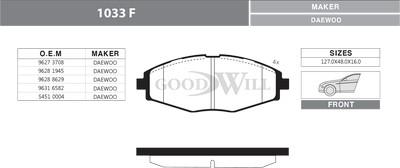 GoodWill 1033 F - Bremsbelagsatz, Scheibenbremse alexcarstop-ersatzteile.com