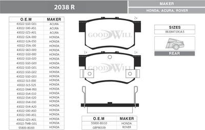 GoodWill 2038 R - Bremsbelagsatz, Scheibenbremse alexcarstop-ersatzteile.com