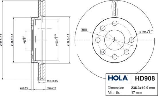 Hola HD908 - Bremsscheibe alexcarstop-ersatzteile.com