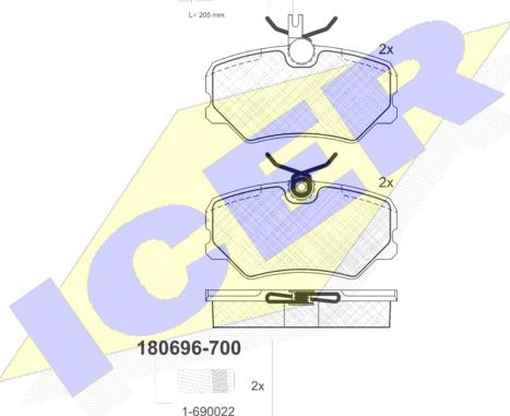 Icer 180696-700 - Bremsbelagsatz, Scheibenbremse alexcarstop-ersatzteile.com