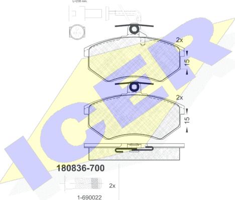 Icer 180836-700 - Bremsbelagsatz, Scheibenbremse alexcarstop-ersatzteile.com