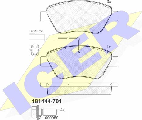 Icer 181444-701 - Bremsbelagsatz, Scheibenbremse alexcarstop-ersatzteile.com