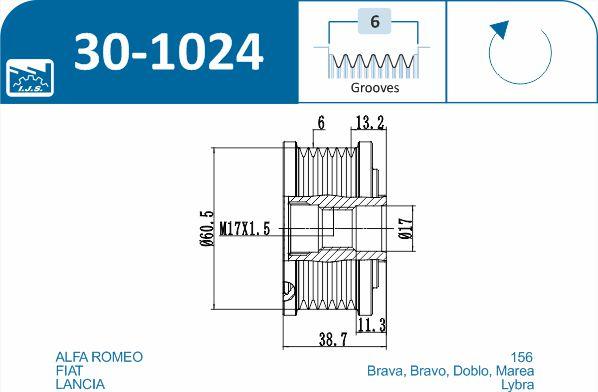 IJS GROUP 30-1024 - Riemenscheibe, Generator alexcarstop-ersatzteile.com