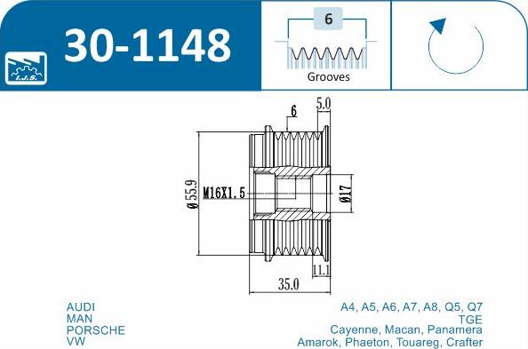 IJS GROUP 30-1148 - Riemenscheibe, Generator alexcarstop-ersatzteile.com