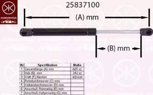 Klokkerholm 25837100 - Gasfeder, Koffer / Laderaum alexcarstop-ersatzteile.com