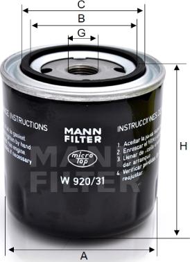 Mann-Filter W 920/31 - Ölfilter alexcarstop-ersatzteile.com