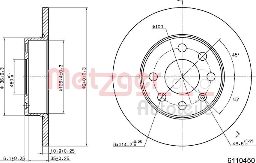 Metzger 6110450 - Bremsscheibe alexcarstop-ersatzteile.com